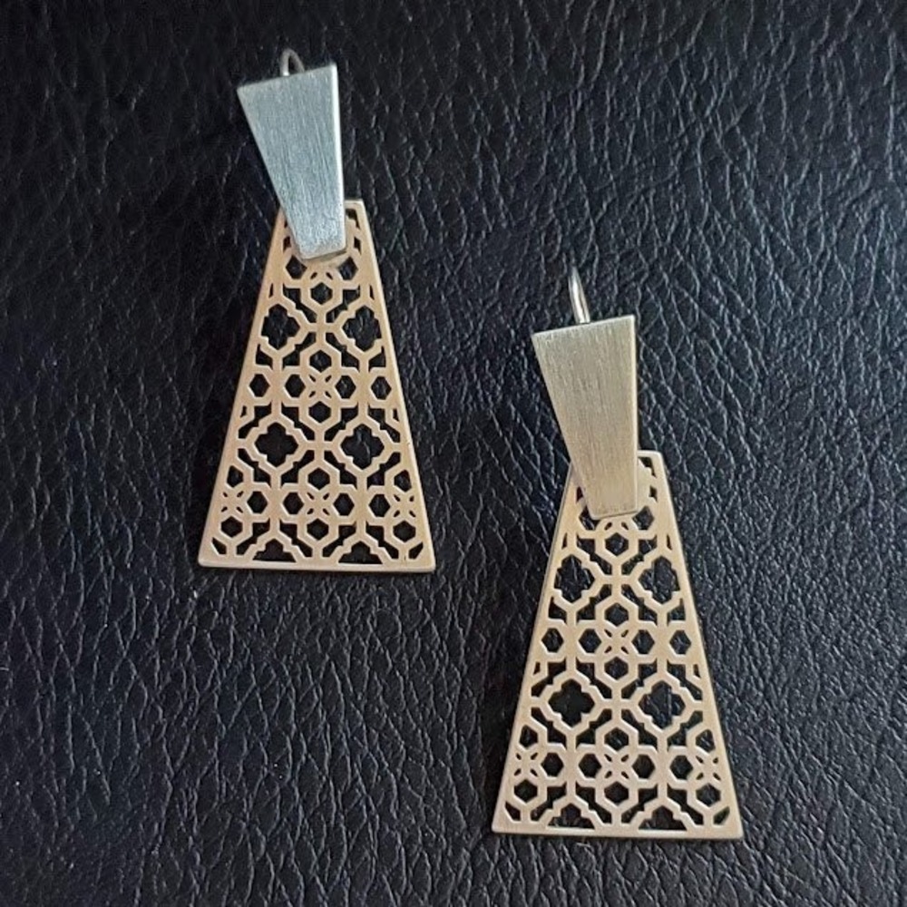 Kendra Scott Keerti Mixed Metal Filigree Drop Earrings Matte Silver Gold Boho